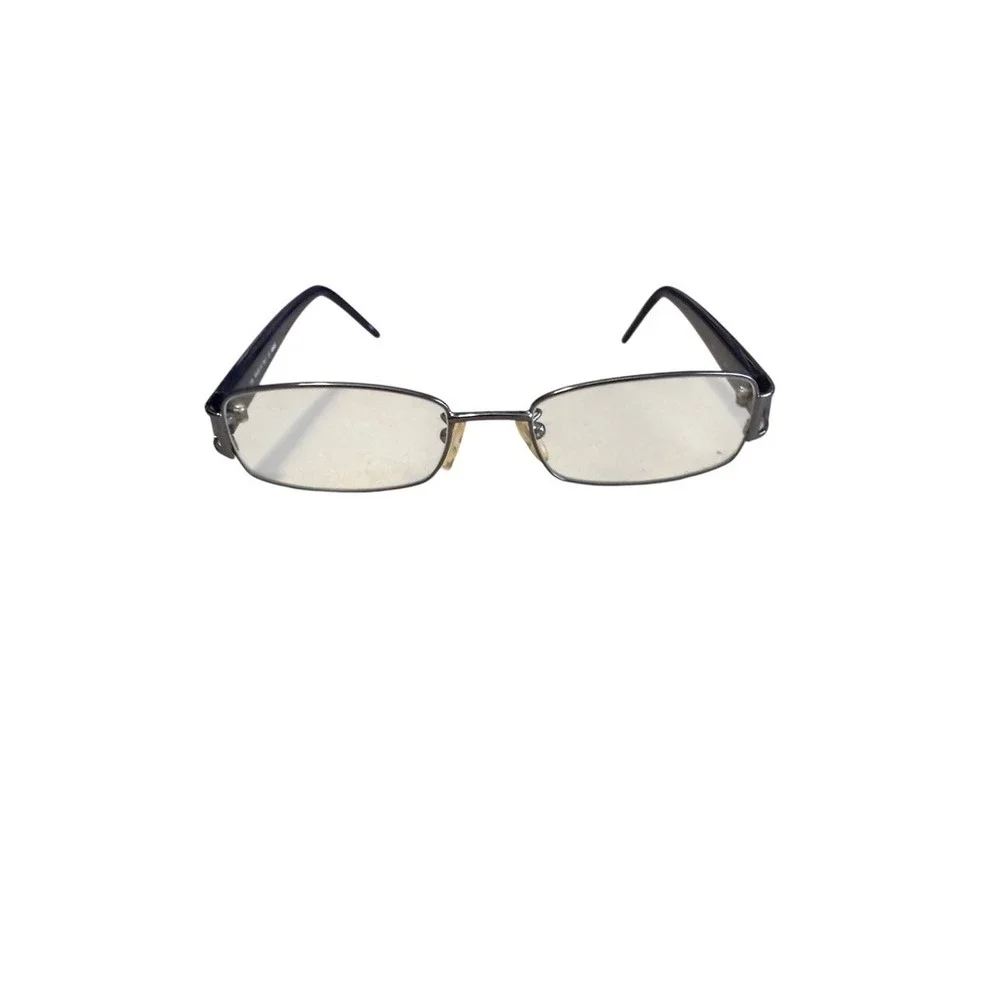 Fendi F941R Blue Rectangular Eyeglasses Silver Zucca Logo‎ Crystal Italy 50mm